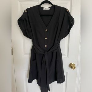 Byinns Women's Summer V Neck Casual Button Belted Romper Short Sleeve Size M